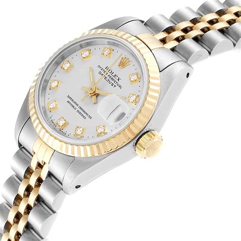 rolex datejust steel yellow gold diamond dial ladies watch 69173